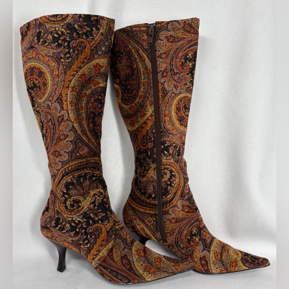 Diba Multicolor Paisley Heeled Boots Never Worn